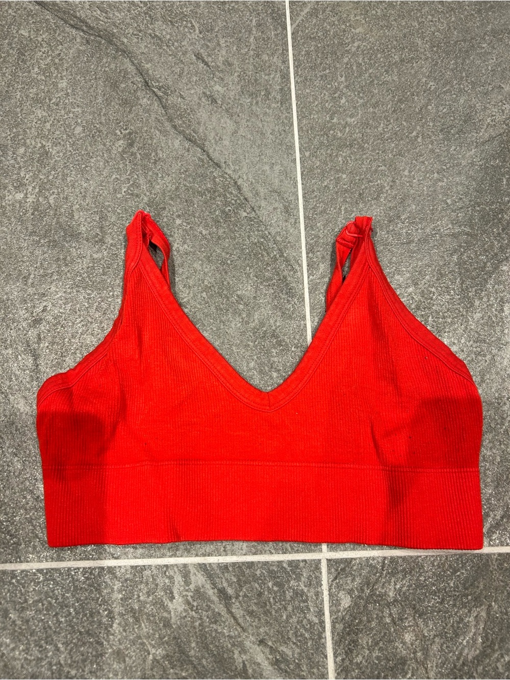 Society Red Ribbed V-Neck Tank Bralette